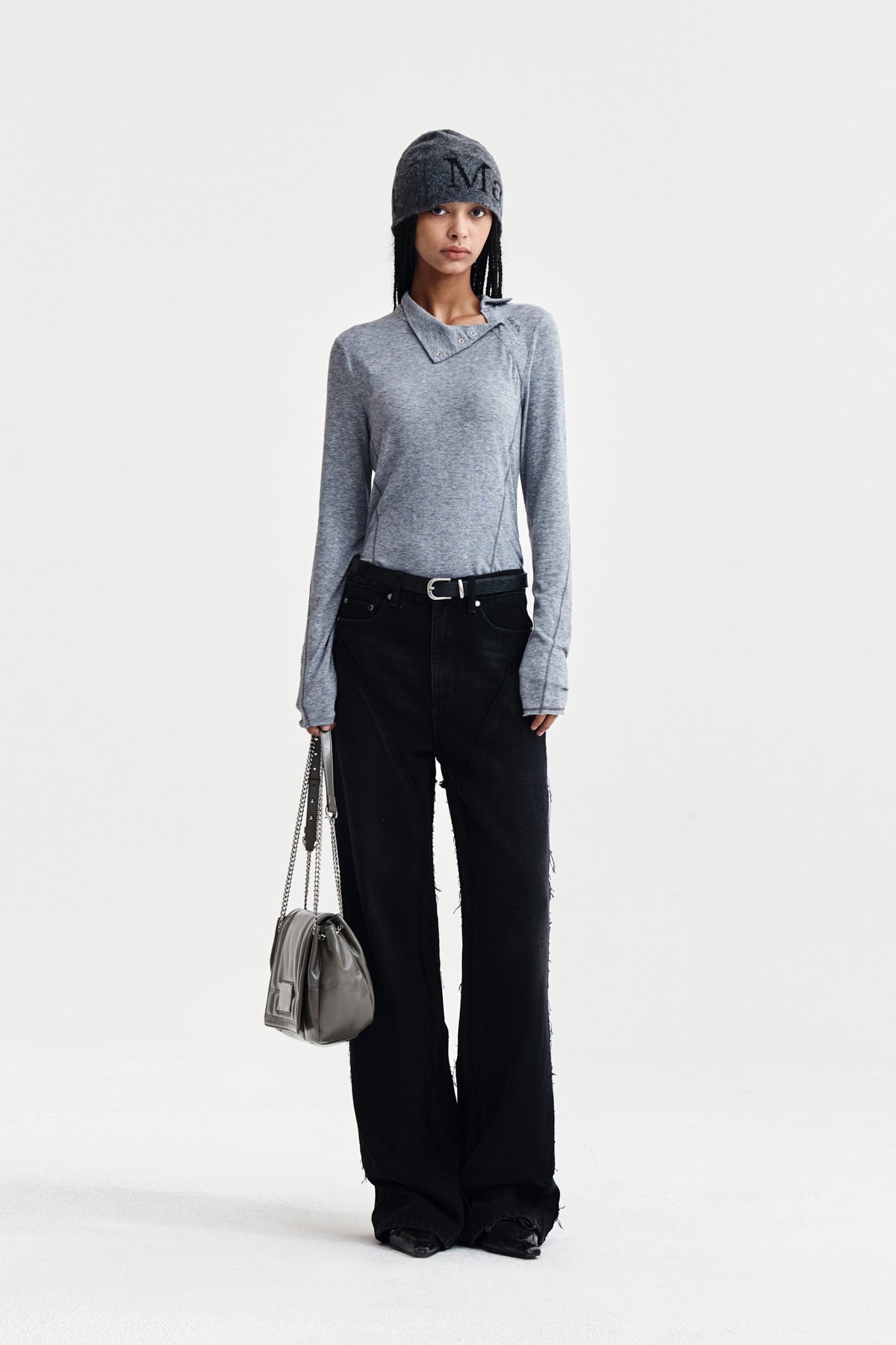 Matin Kim - Button Slit Half Neck Top (Grey) product image 8 | TRAB K-Fashion Australia