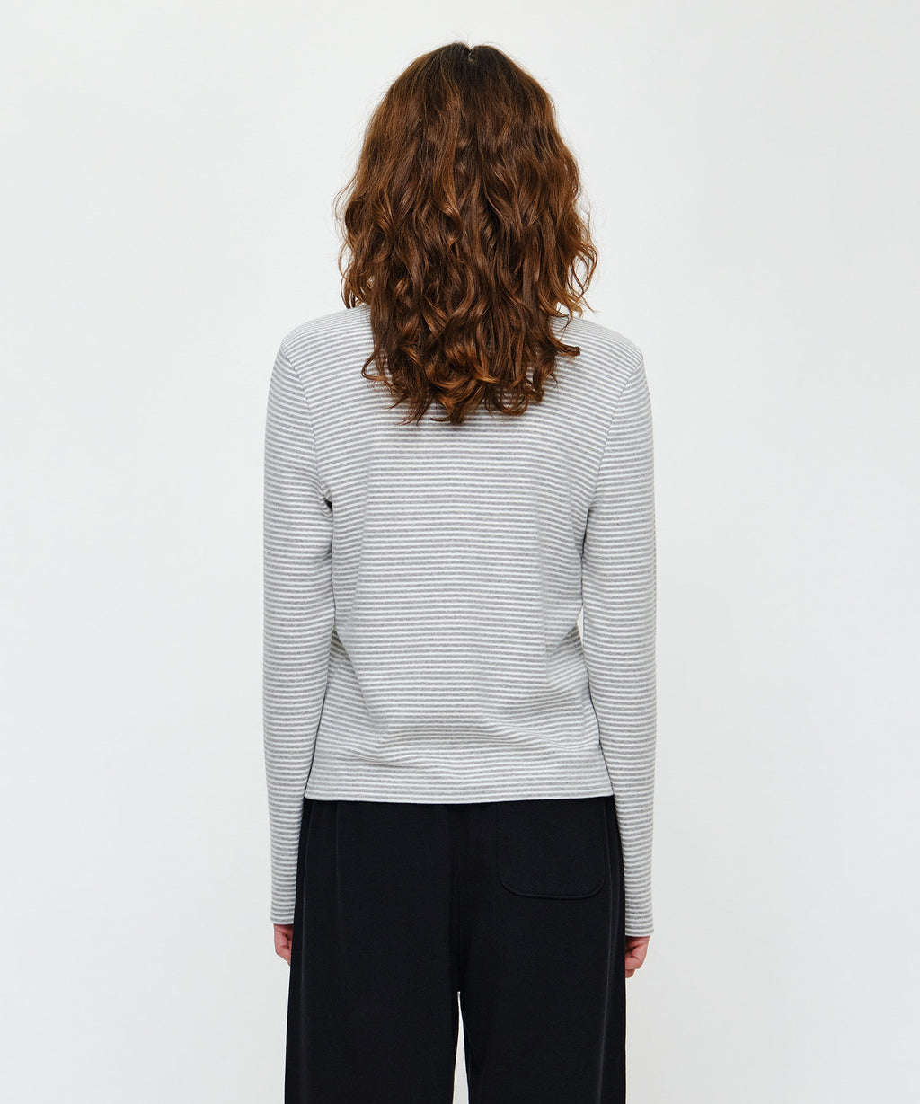 Marithe & Francois Girbaud - Stripe Long Sleeve Tee (Light Heather Gray) product image 3 | TRAB K-Fashion Australia