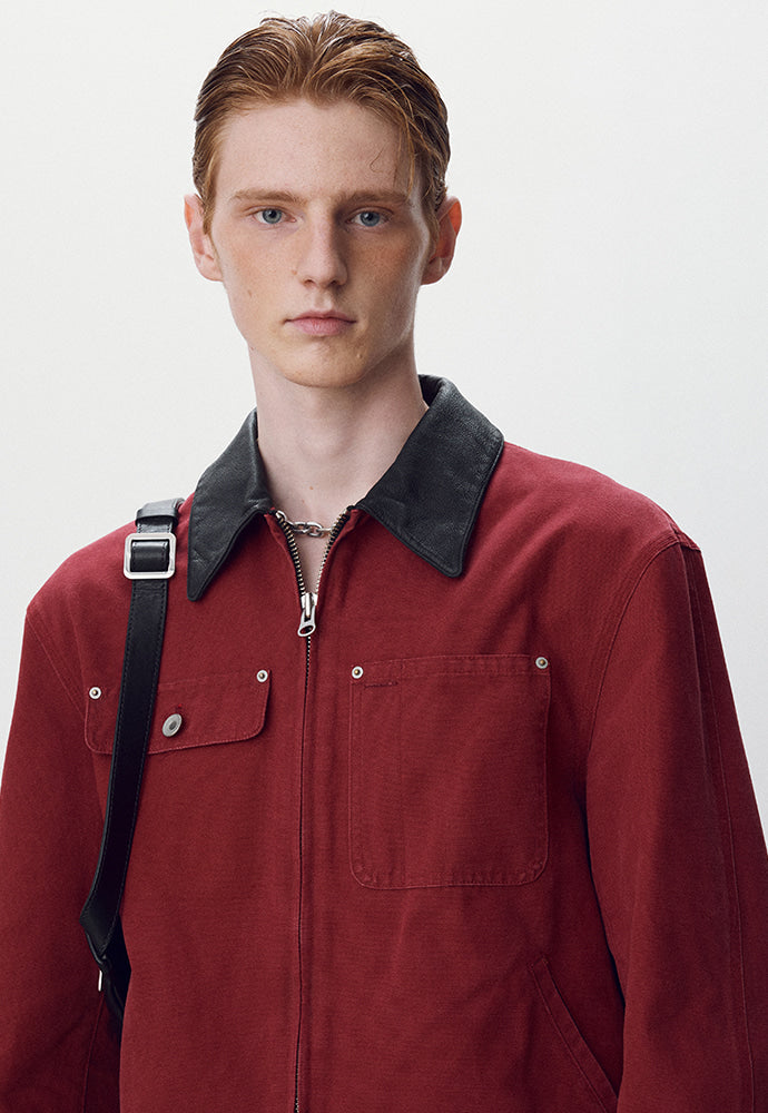 Tonywack - Leather Collar Garment-Washed Rivet Work Jacket (Red) product image 6 | TRAB K-Fashion Australia