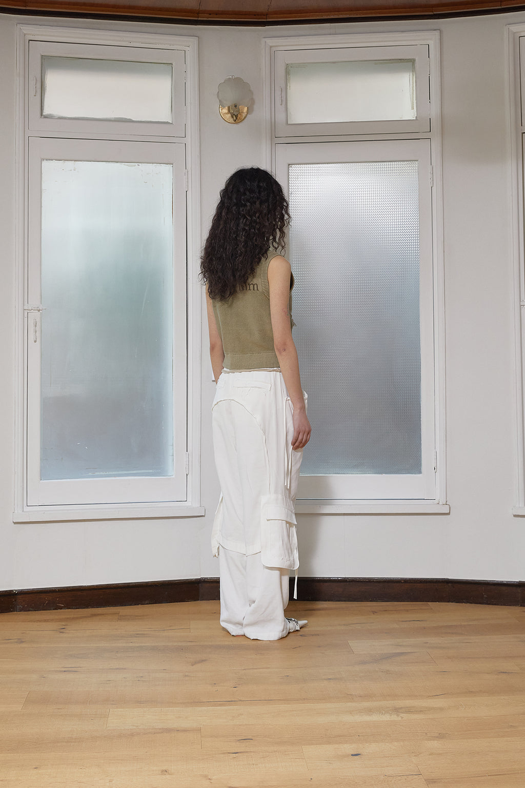 Matin Kim - Logo Point Washed Knit Vest (Light Khaki) product image 9 | TRAB K-Fashion Australia