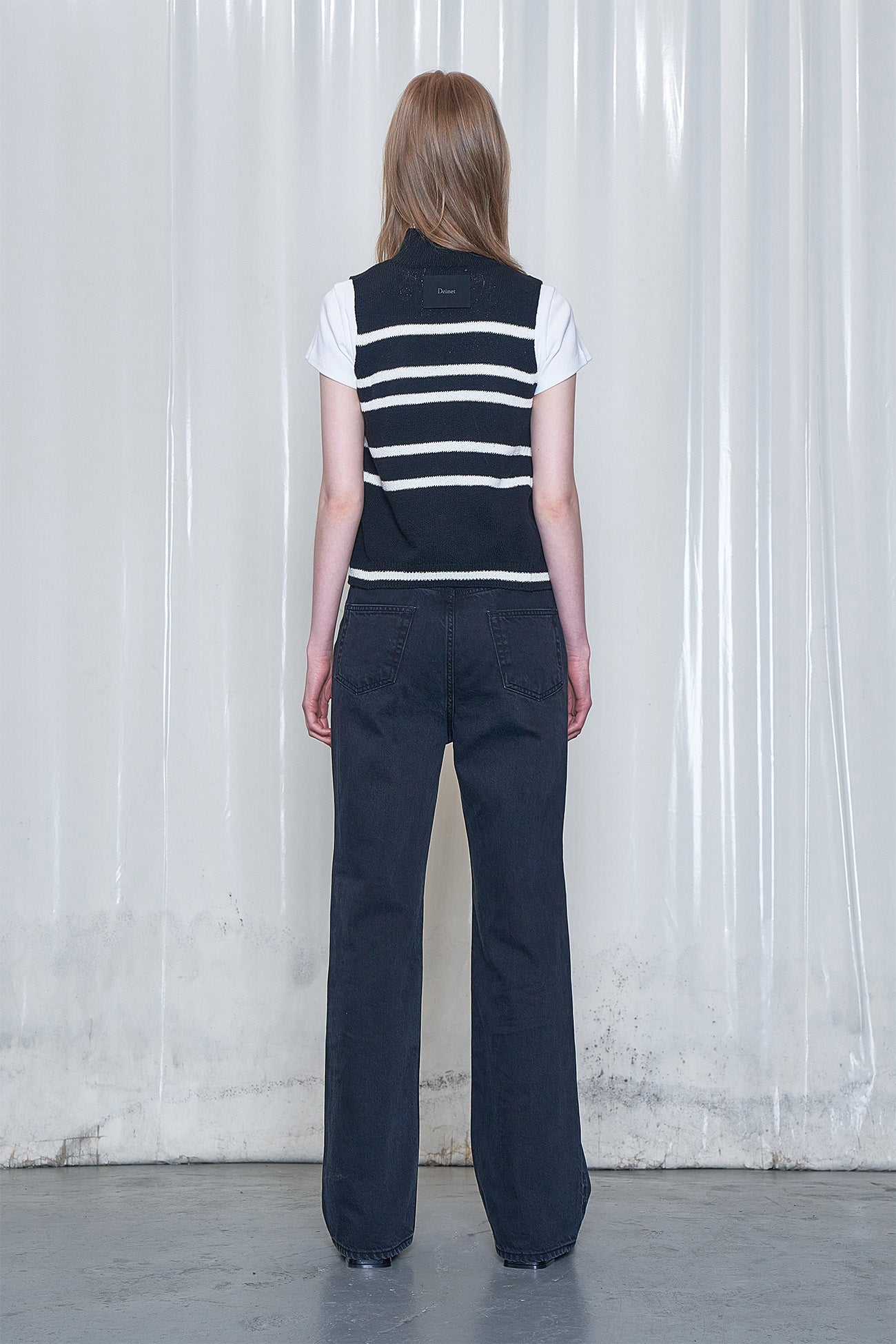 Deinet - Stripe Knit Vest Zip Up (Black) product image 8 | TRAB K-Fashion Australia