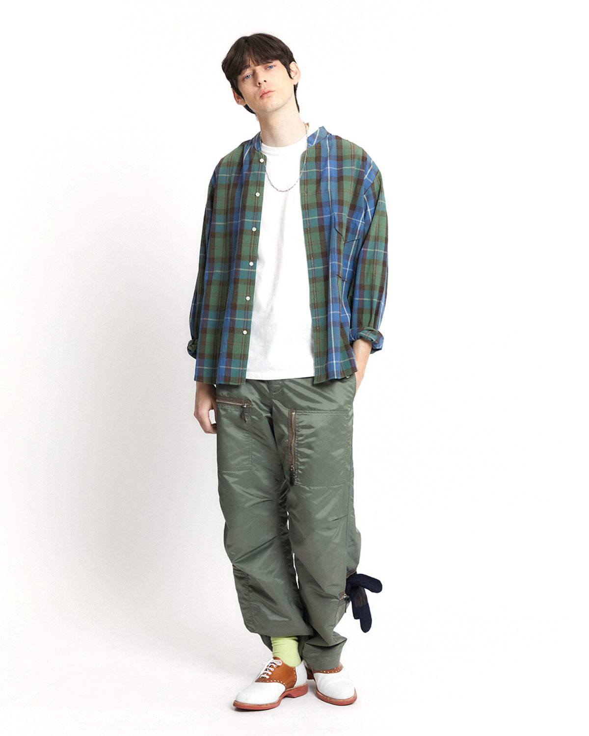 Eastlogue - Banded Collar Shirts (Blue & Green Madras) product image 1 | TRAB K-Fashion Australia