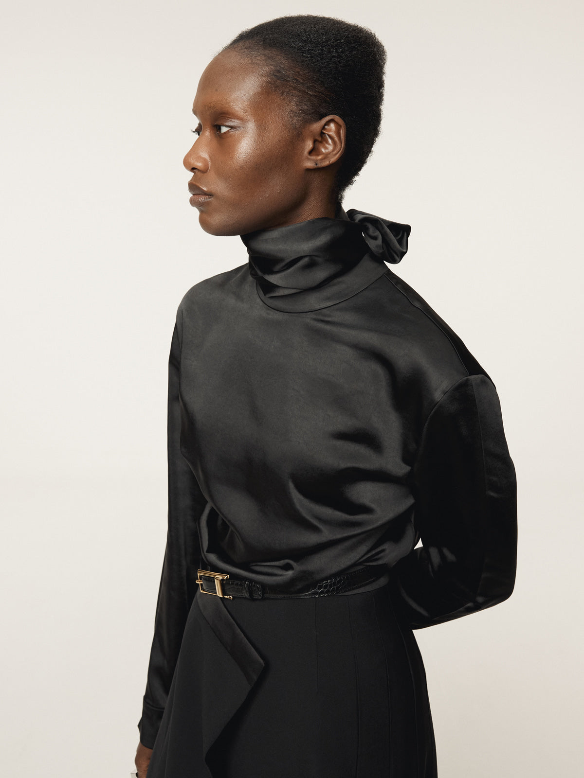 Recto - Open Back Scarf Satin Blouse (Black) product image 8 | TRAB K-Fashion Australia
