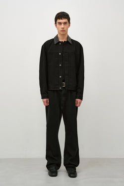Insilence - Lambskin Collar Denim Jacket (Black) product image 1 | TRAB K-Fashion Australia