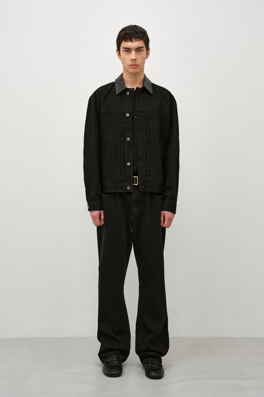 Insilence - Lambskin Collar Denim Jacket (Black) product image 1 | TRAB K-Fashion Australia