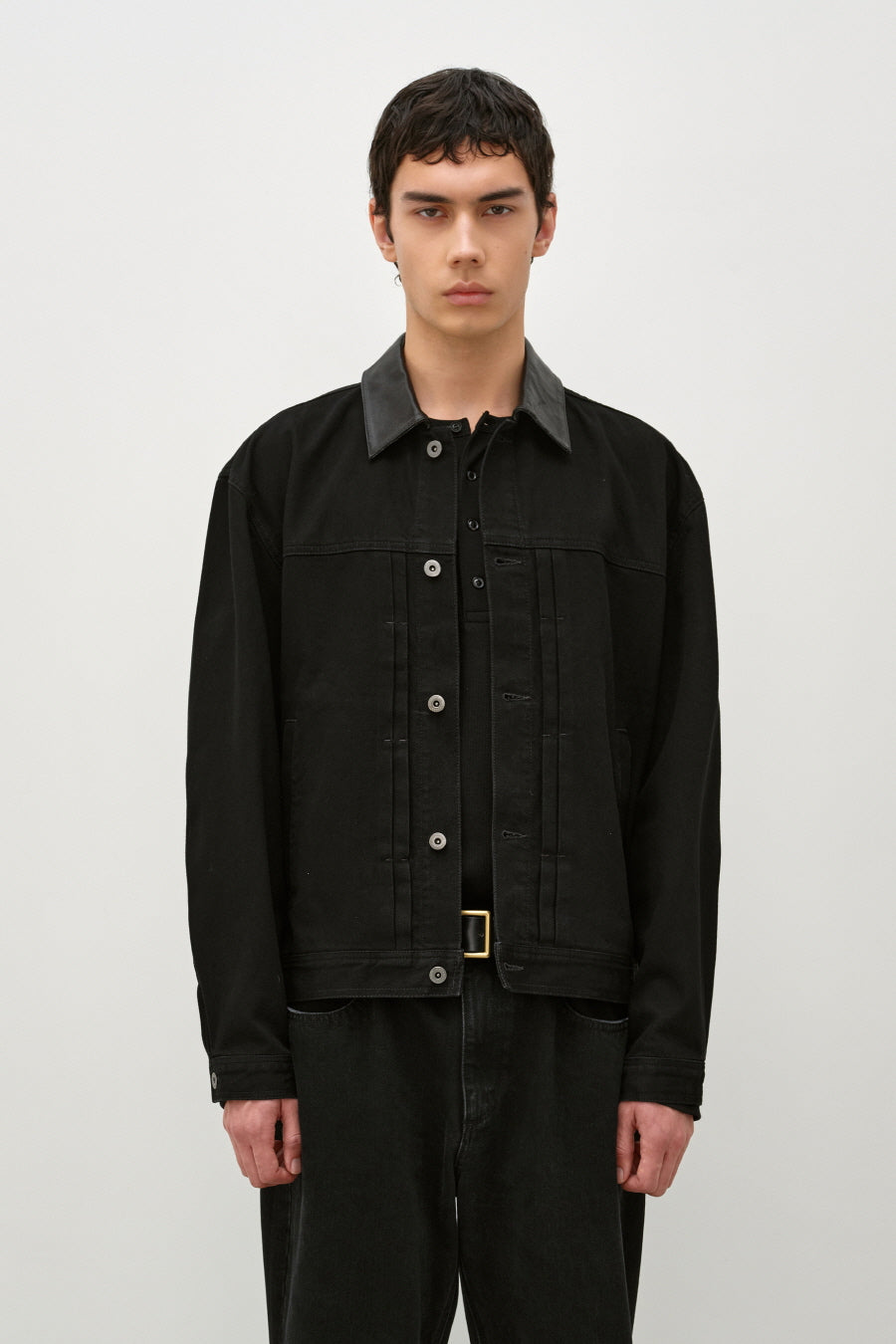 Insilence - Lambskin Collar Denim Jacket (Black) product image 3 | TRAB K-Fashion Australia
