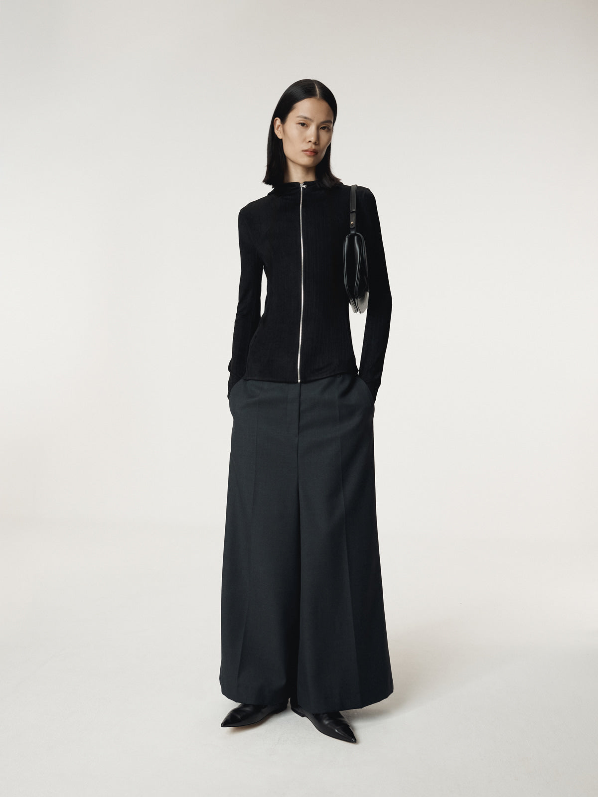 Recto - Sheer Jersey Fitted Zip Hoodie (Black) product image 5 | TRAB K-Fashion Australia