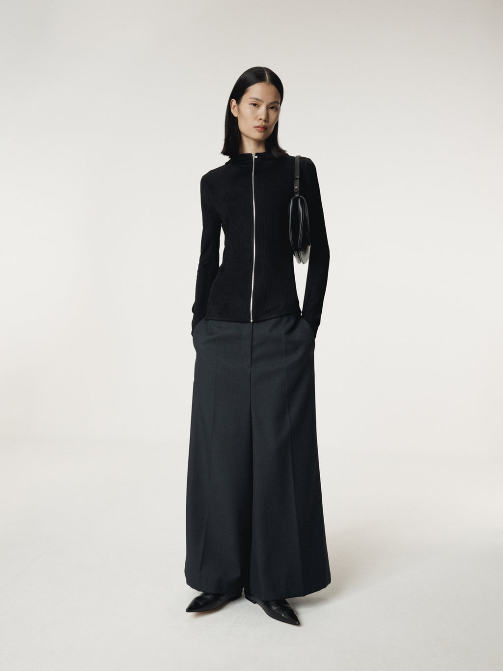 Recto - Sheer Jersey Fitted Zip Hoodie (Black) product image 5 | TRAB K-Fashion Australia