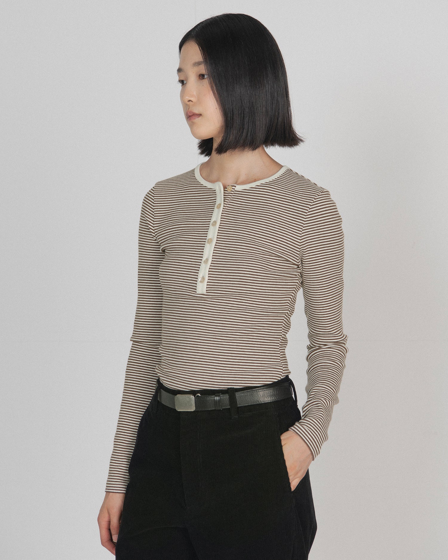 Brownyard - Henley Neck Long Sleeve (Brown Stripe) product image 2 | TRAB K-Fashion Australia