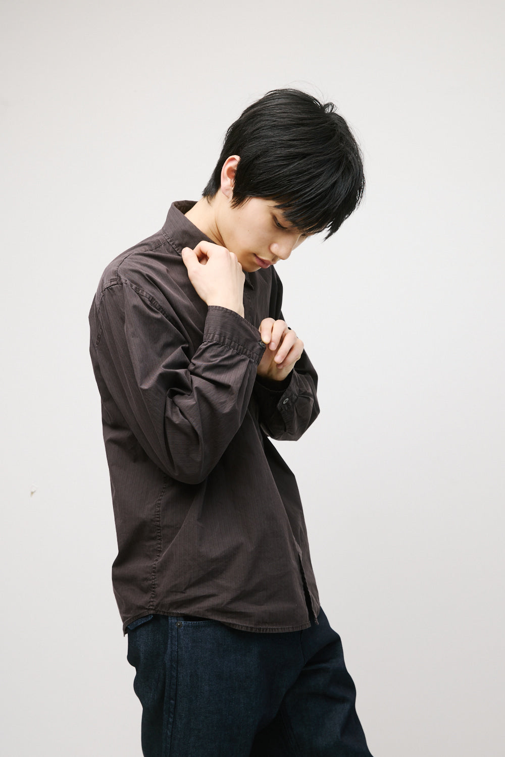 Hatchingroom - Museum Shirt Stripe (Over Dyed Purple Brown) product image 7 | TRAB K-Fashion Australia