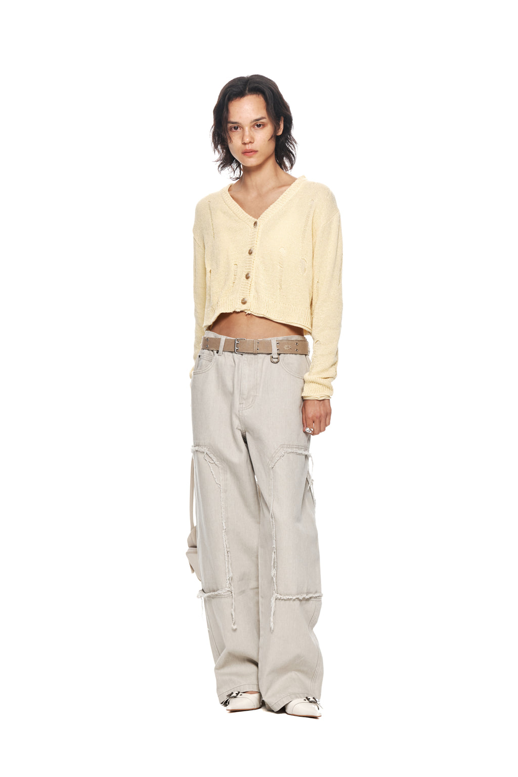 Matin Kim - Layered Damage Crop Cardigan (Light Yellow) product image 8 | TRAB K-Fashion Australia
