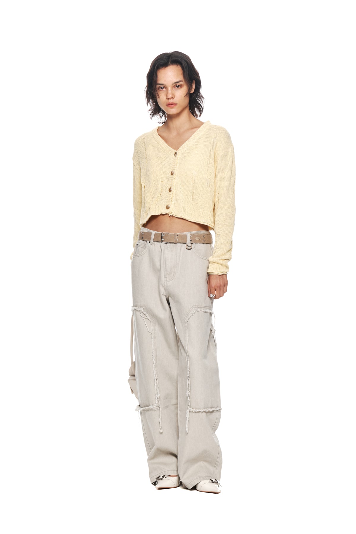 Matin Kim - Layered Damage Crop Cardigan (Light Yellow) product image 8 | TRAB K-Fashion Australia