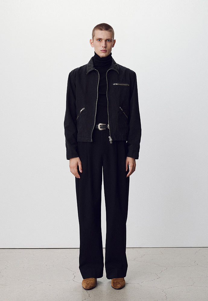 Tonywack - Leather Collar Garment-Washed Zip Work Jacket (Faded Black) product image 2 | TRAB K-Fashion Australia