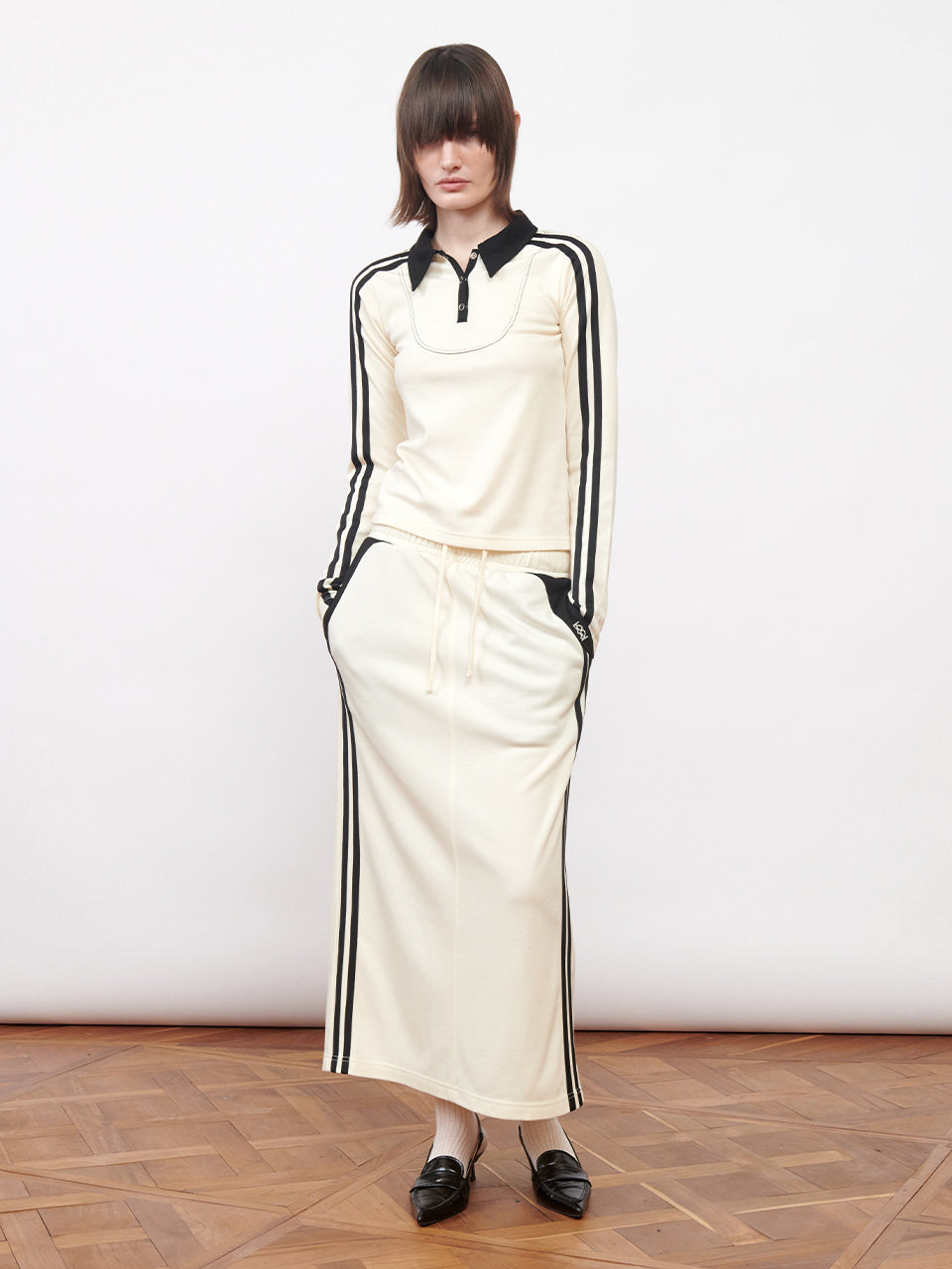 Kijun - Football Jersey Long Skirt (Ivory Black) product image 4 | TRAB K-Fashion Australia