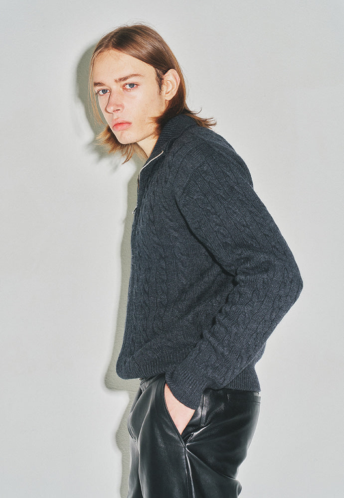 Tonywack - Super Fine Wool Cable Knit Zip-Up (Dark Grey) product image 5 | TRAB K-Fashion Australia