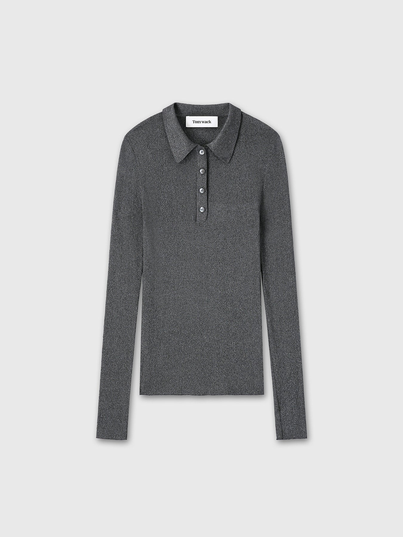 Tonywack - Glitter Ribbed Knit Polo Shirt (Charcoal) product image 11 | TRAB K-Fashion Australia
