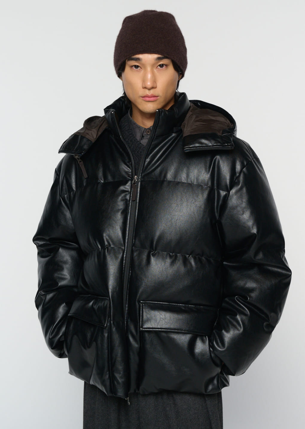 Amomento - [Pre-Order] synthetic leather mid puffer (Black) product image 7 | TRAB K-Fashion Australia