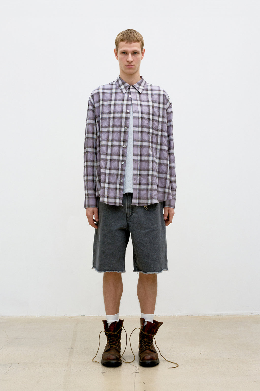 Coor - Seersucker Ombre Checkered Shirt (Purple) product image 2 | TRAB K-Fashion Australia