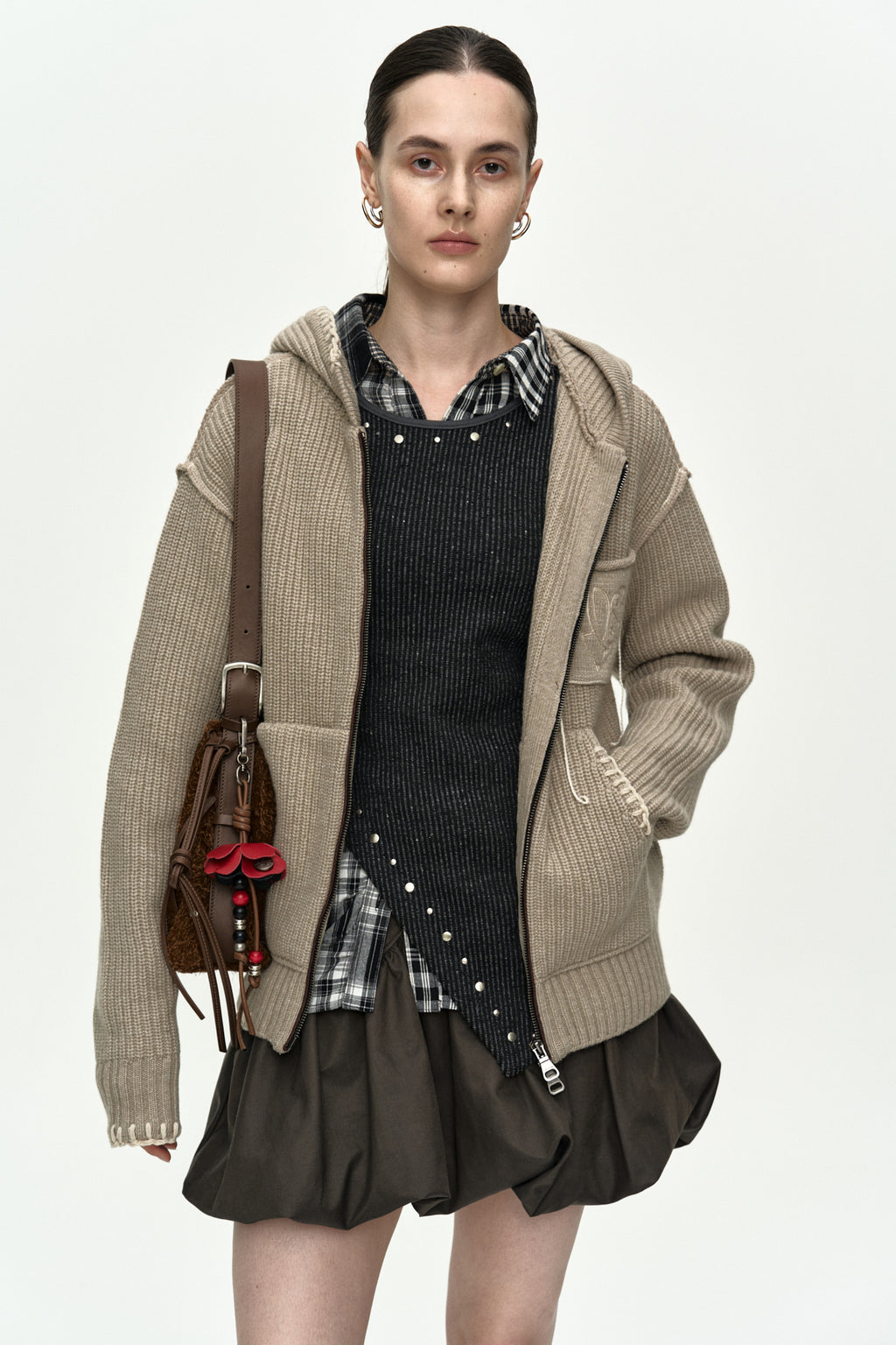 Andersson Bell - Unisex Heart Logo Hood Zip-Up Sweater (Beige) product image 13 | TRAB K-Fashion Australia