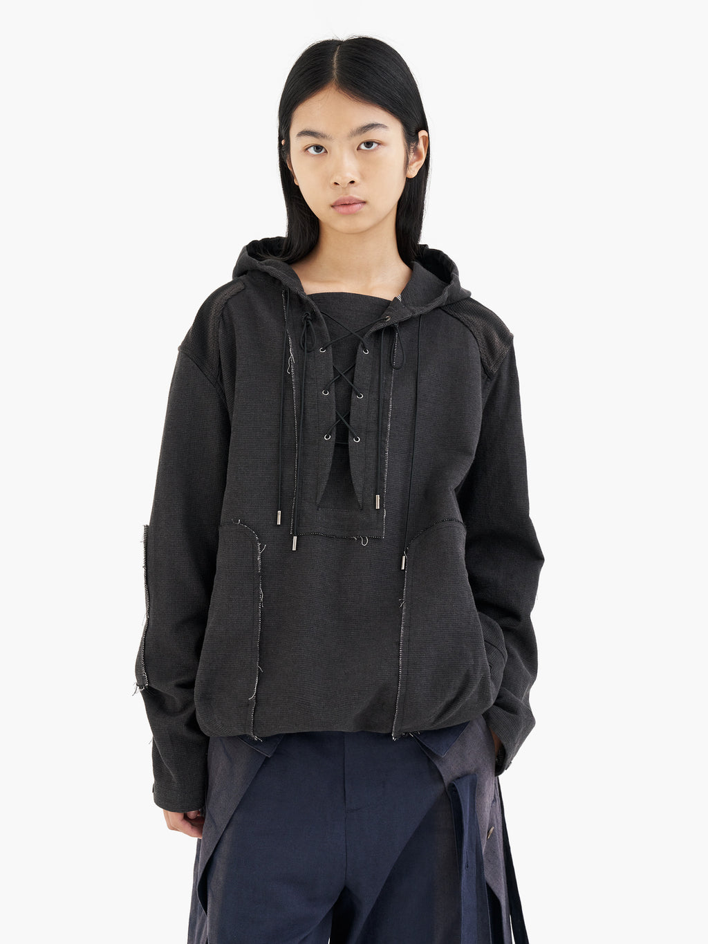 Jiyong Kim - Sun-Bleached Raw Edged Anorak (Black) product image 4 | TRAB K-Fashion Australia