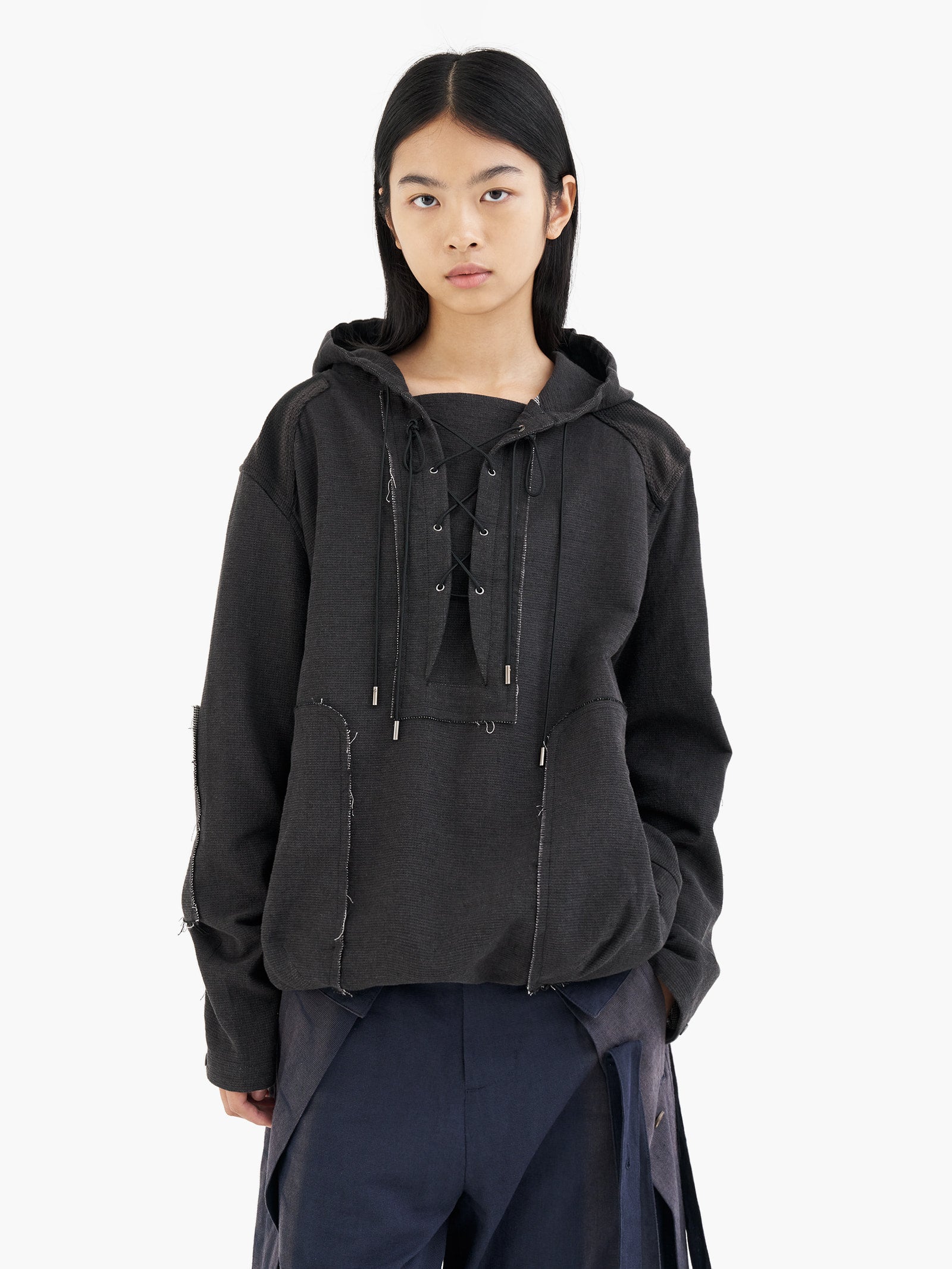 Jiyong Kim - Sun-Bleached Raw Edged Anorak (Black) product image 4 | TRAB K-Fashion Australia