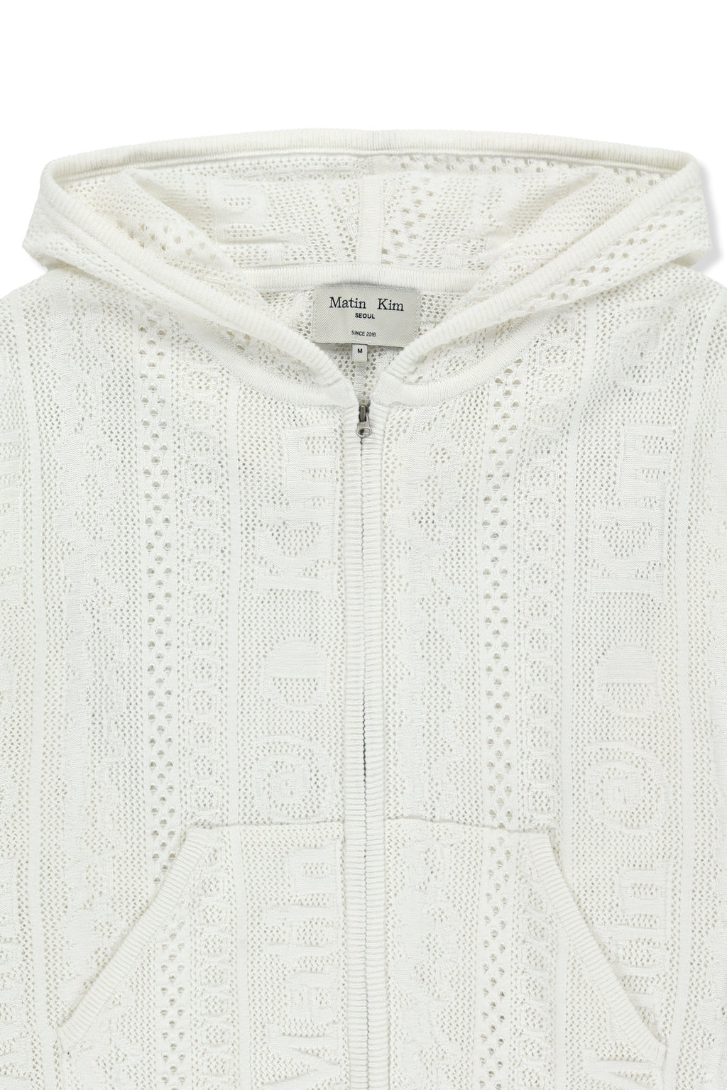 Matin Kim - Mesh Logo Knit Hoody Zip Up (White) product image 3 | TRAB K-Fashion Australia