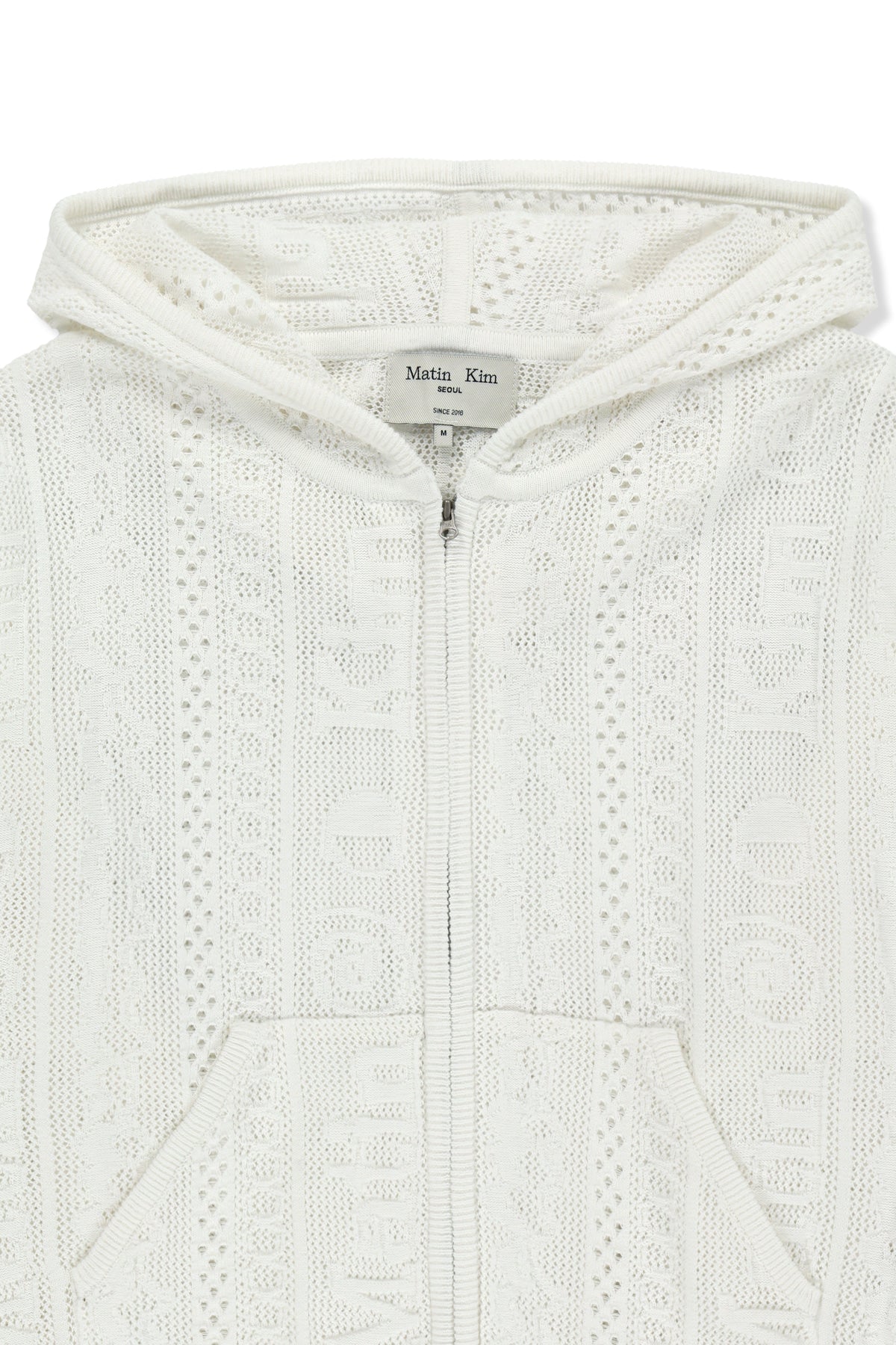Matin Kim - Mesh Logo Knit Hoody Zip Up (White) product image 3 | TRAB K-Fashion Australia