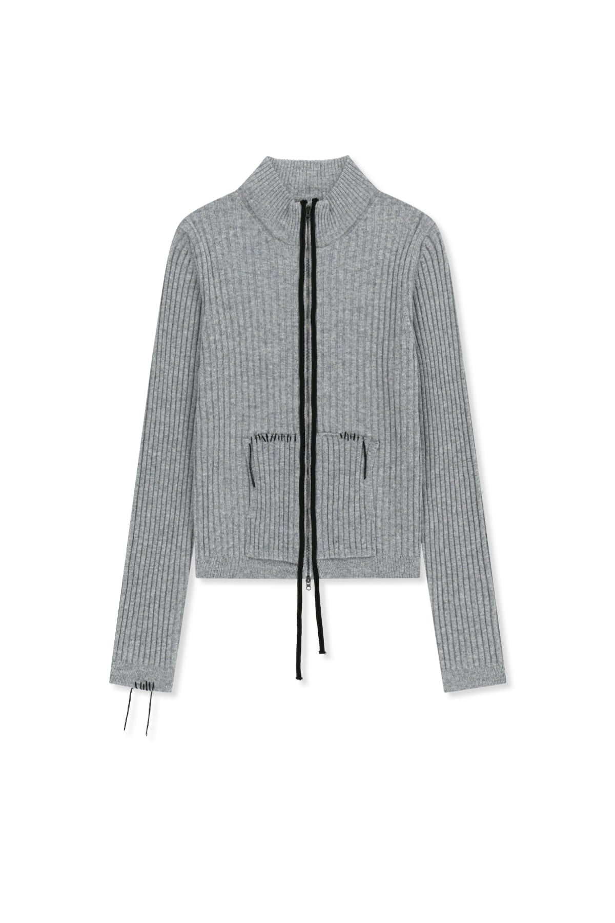 Matin Kim - Hand Stitch Slim Fit Knit Zip Up (Grey) product image 1 | TRAB K-Fashion Australia