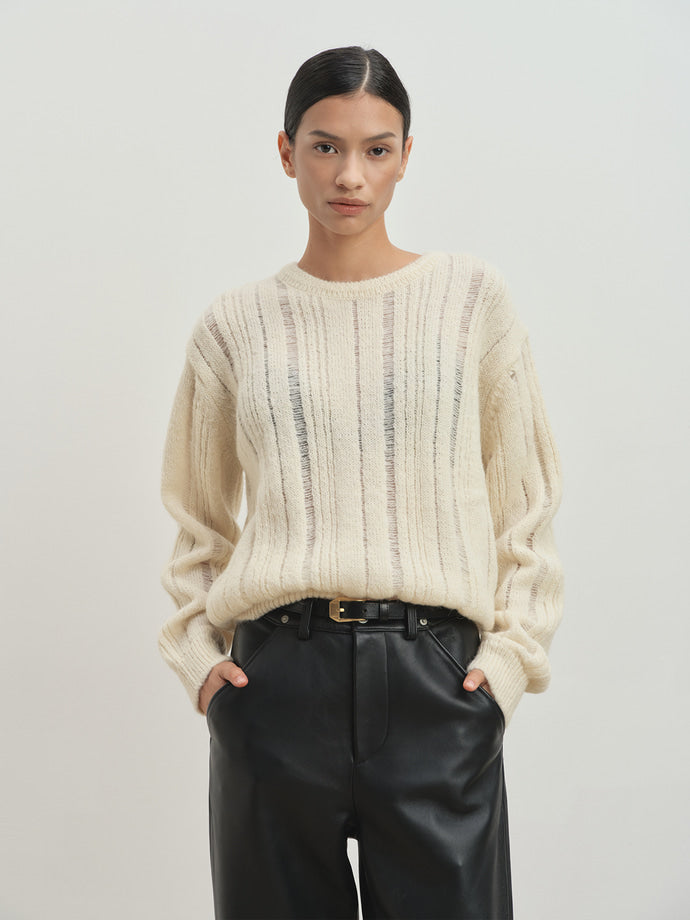 Tonywack - Kid Mohair Distressed Ribbed Sweater (Ecru) product image 2 | TRAB K-Fashion Australia