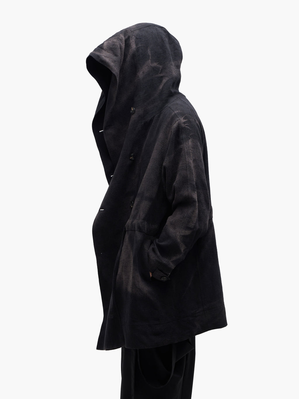 Jiyong Kim - Sun-Bleached Double-Breasted Hooded Coat (Black) product image 2 | TRAB K-Fashion Australia