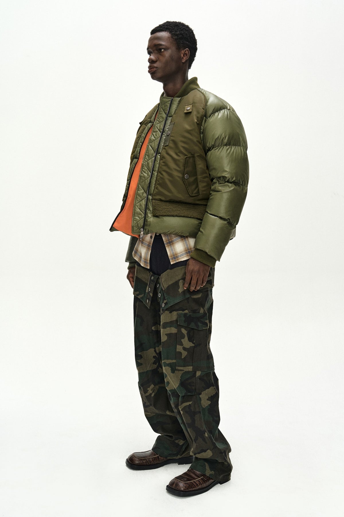 Andersson Bell - Unisex Bomber Layered Down Jacket (Khaki) product image 10 | TRAB K-Fashion Australia