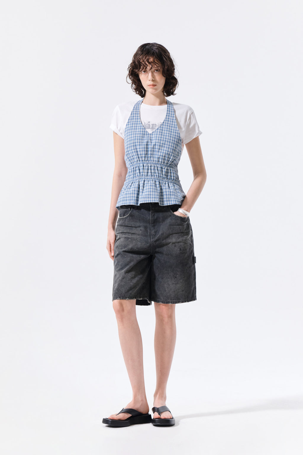 Matin Kim - Carpenter Bermuda Denim Pants (Charcoal) product image 10 | TRAB K-Fashion Australia