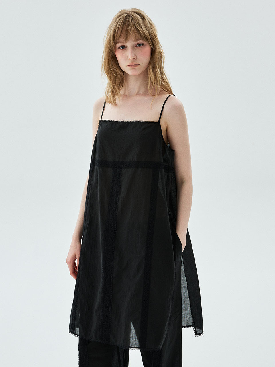 Mardi Mercredi - Sheer Cotton Sleeveless Dress Lace (Black) product image 1 | TRAB K-Fashion Australia