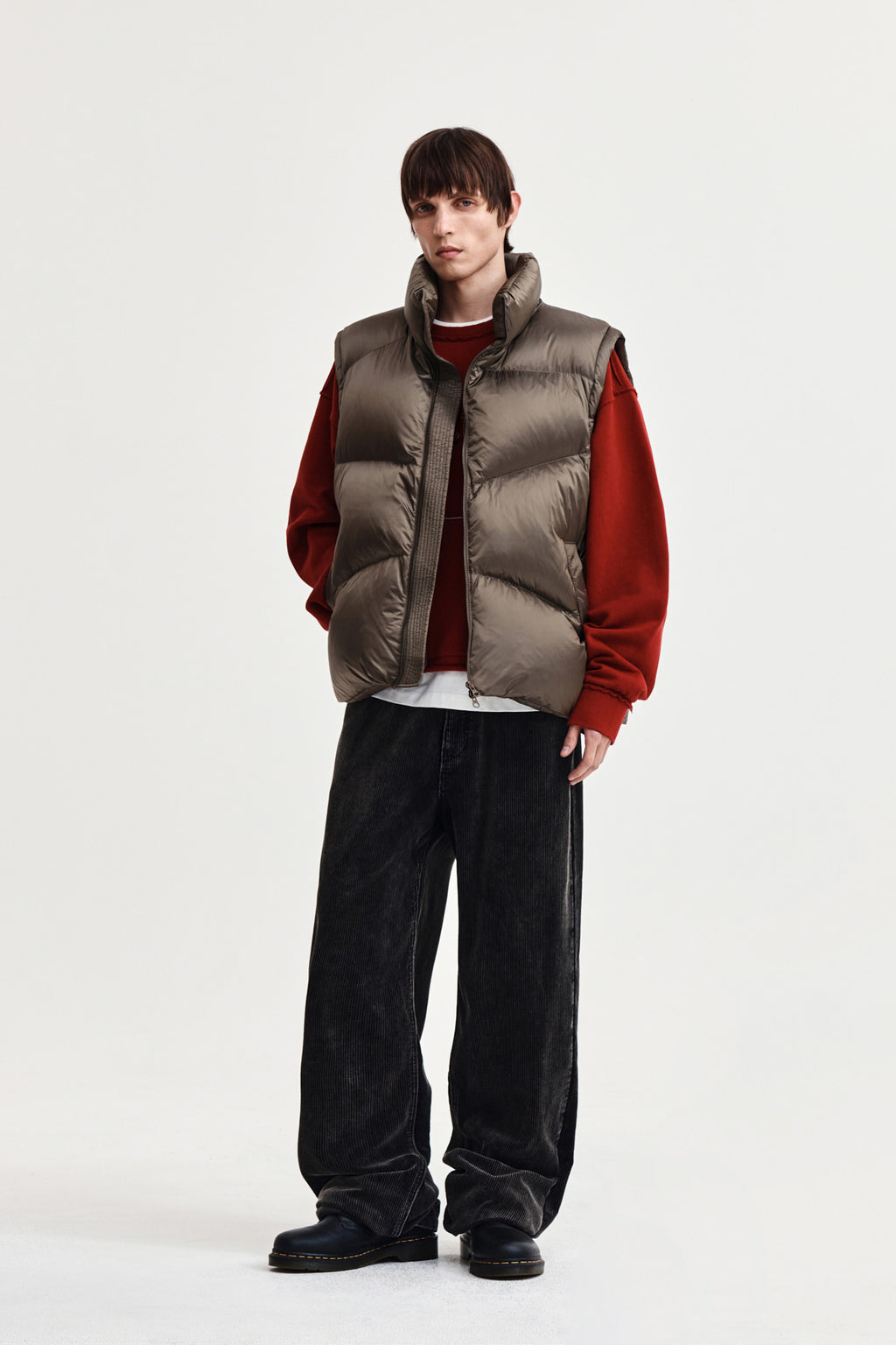 Matin Kim - Unbalance Quilted Down Vest (Khaki Brown) product image 9 | TRAB K-Fashion Australia