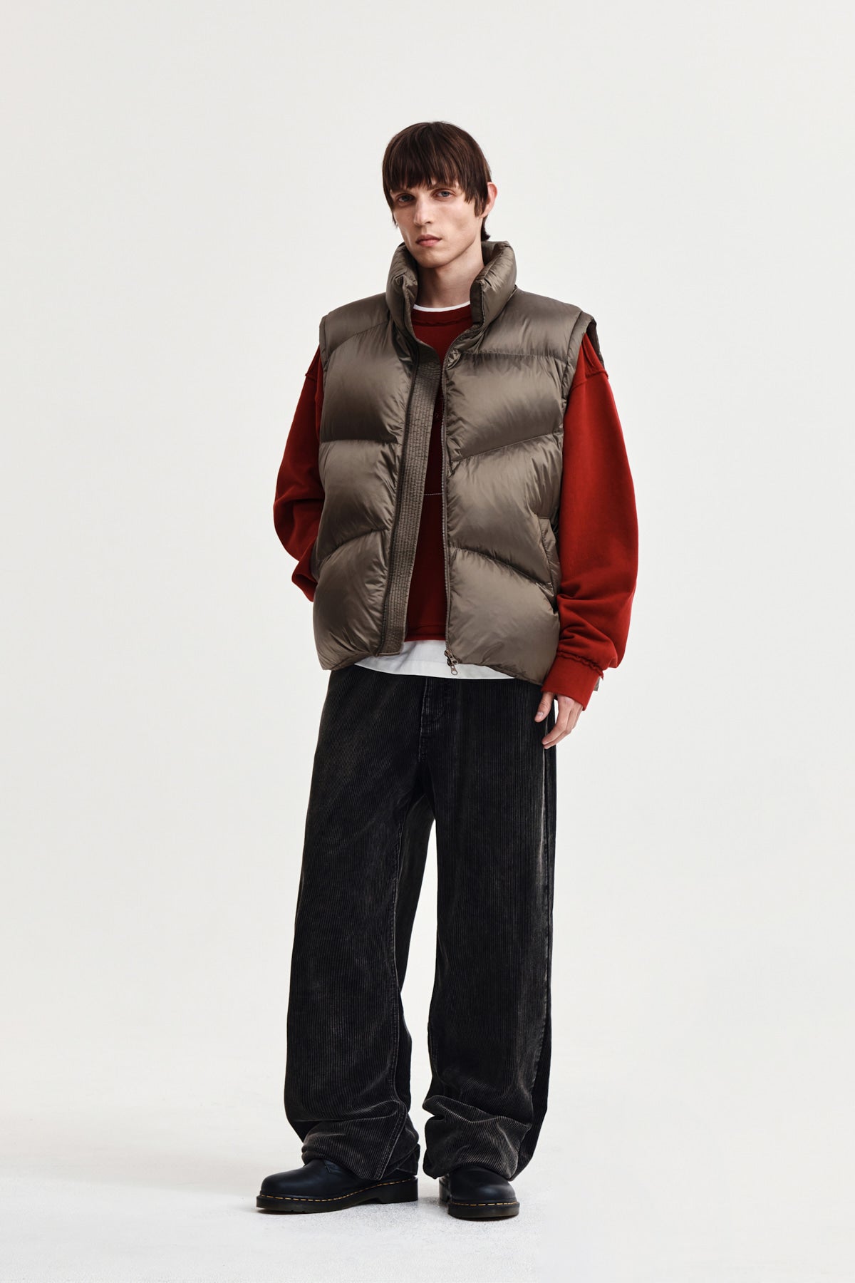 Matin Kim - Unbalance Quilted Down Vest (Khaki Brown) product image 9 | TRAB K-Fashion Australia