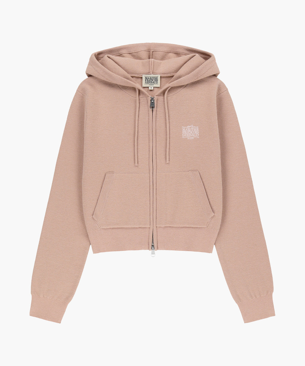 Marithe & Francois Girbaud - Ribbon Classic Logo Crop Knit Hoodie Zipup (Dark Pink) product image 6 | TRAB K-Fashion Australia