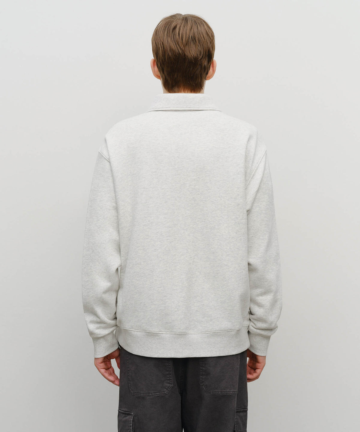 Marithe & Francois Girbaud - Baseball Logo Collar Half Zipup Sweatshirt (Light Heather Gray) product image 3 | TRAB K-Fashion Australia