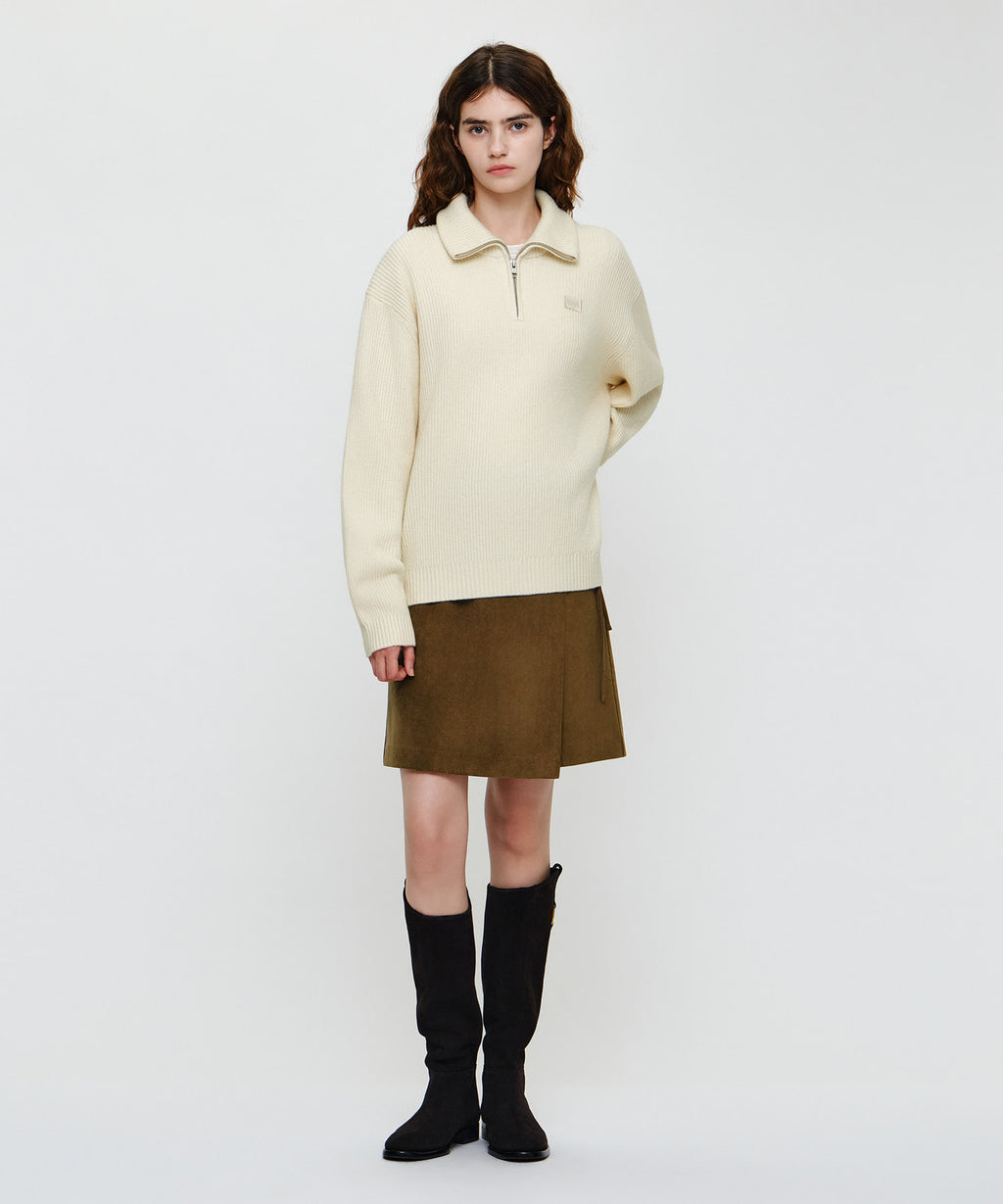 Marithe & Francois Girbaud - Small Classic Logo Oversized Half Zip-up Knit (Ivory) product image 5 | TRAB K-Fashion Australia