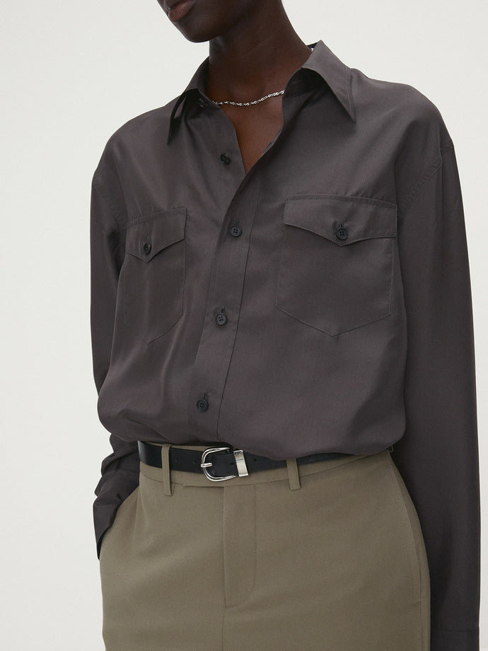 Tonywack - Silk Double Pocket Shirt (Olive Charcoal) product image 4 | TRAB K-Fashion Australia