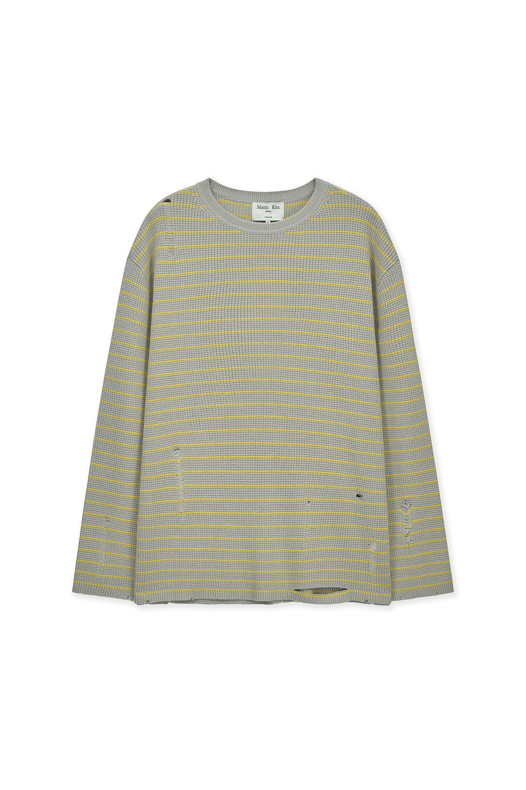 Matin Kim - Stripe Damaged Loose Pullover (Beige) product image 1 | TRAB K-Fashion Australia