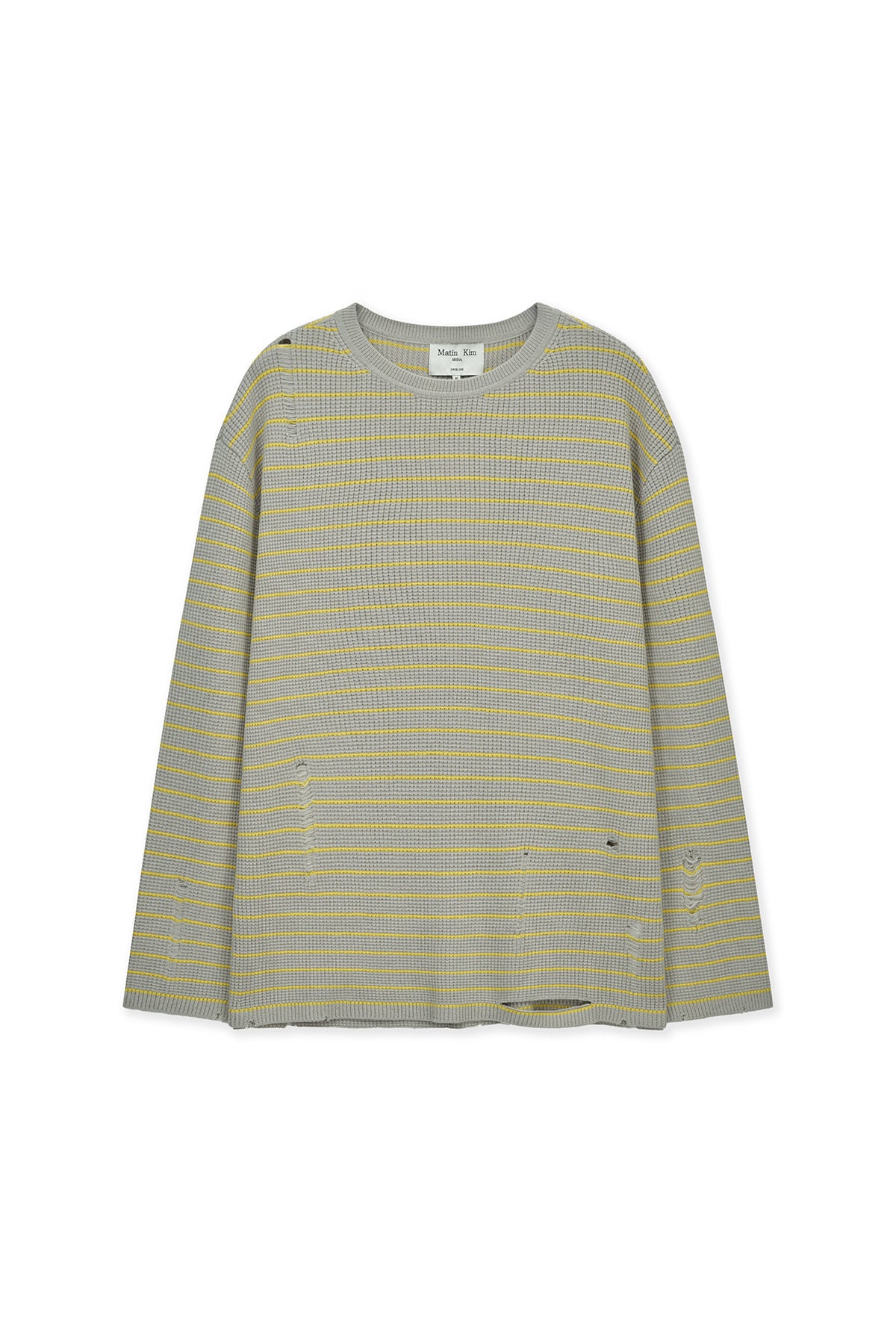 Matin Kim - Stripe Damaged Loose Pullover (Beige) product image 1 | TRAB K-Fashion Australia
