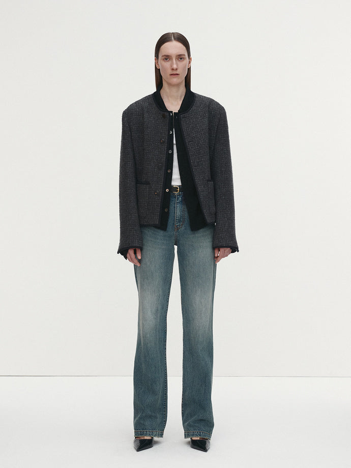 Tonywack - Textured Wool Sheer Button Blouson Japanese Fabric (Black) product image 3 | TRAB K-Fashion Australia