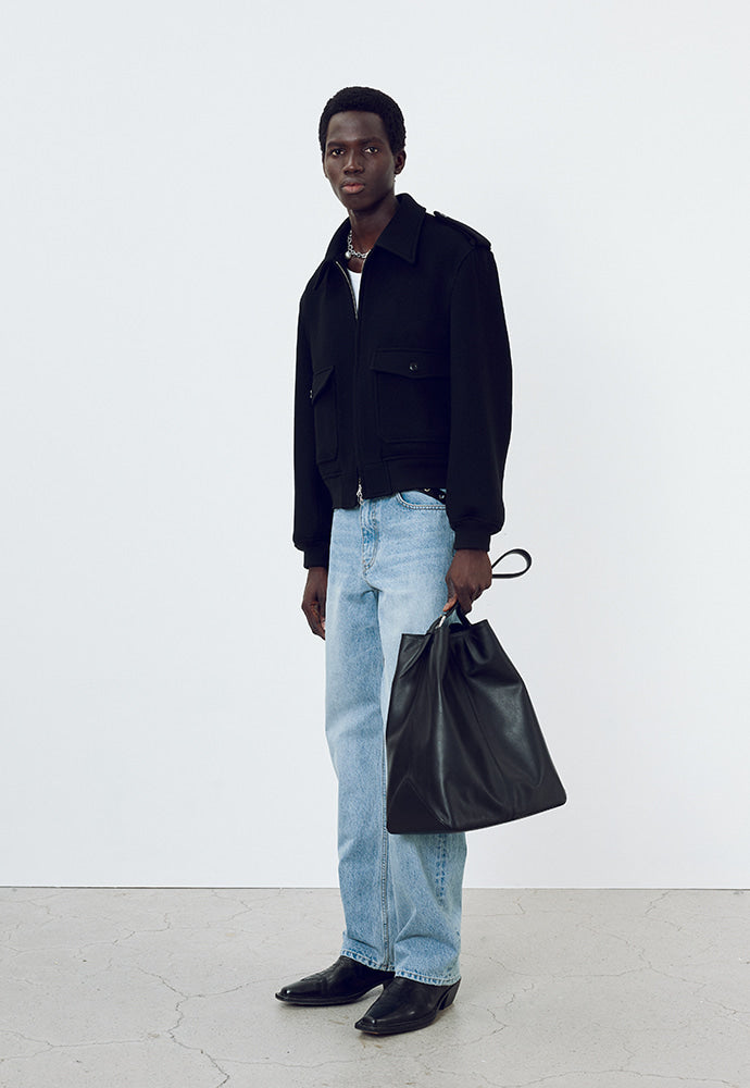 Tonywack - Felted Wool Epaulet Bomber Jacket (Black) product image 4 | TRAB K-Fashion Australia