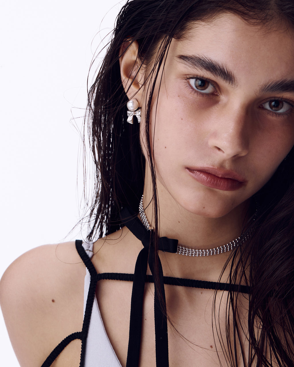 Numbering - Ribbon Dropped Pearl Earrings #9118 product image 1 | TRAB K-Fashion Australia