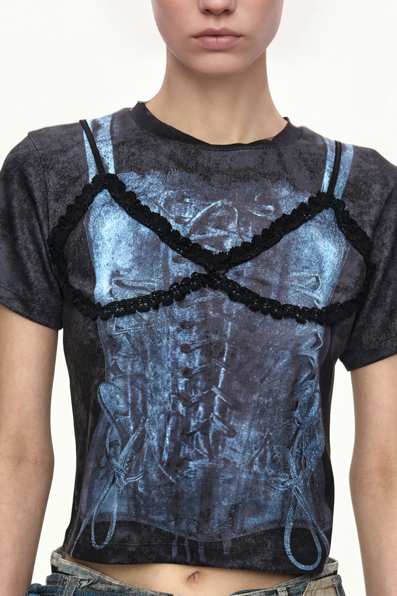 Andersson Bell - [Pre-Order – Ships June 19] Lingerie Trompe-L'oeil Graphic T-Shirt (Charcoal) product image 6 | TRAB K-Fashion Australia