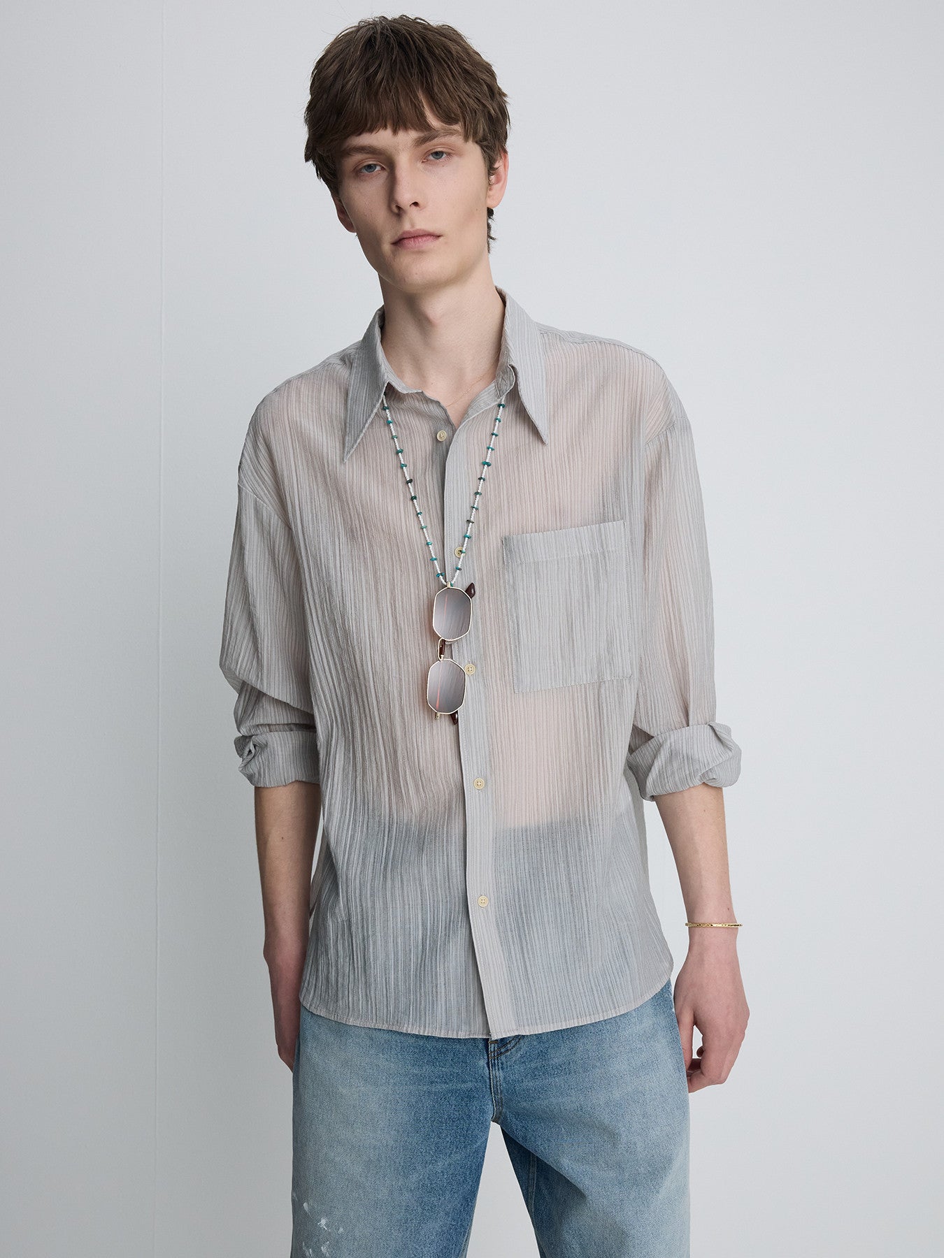 Tonywack - Lyocell Oversized Stripe Shirt (Grey) product image 4 | TRAB K-Fashion Australia