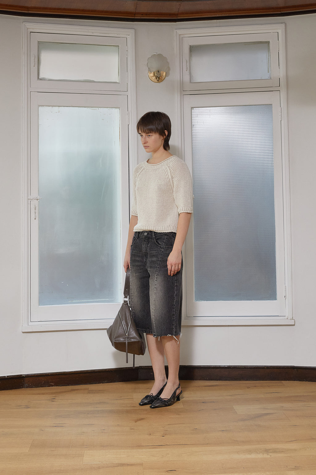 Matin Kim - Three Quarter Sleeve Logo Knit Pullover (Beige) product image 6 | TRAB K-Fashion Australia