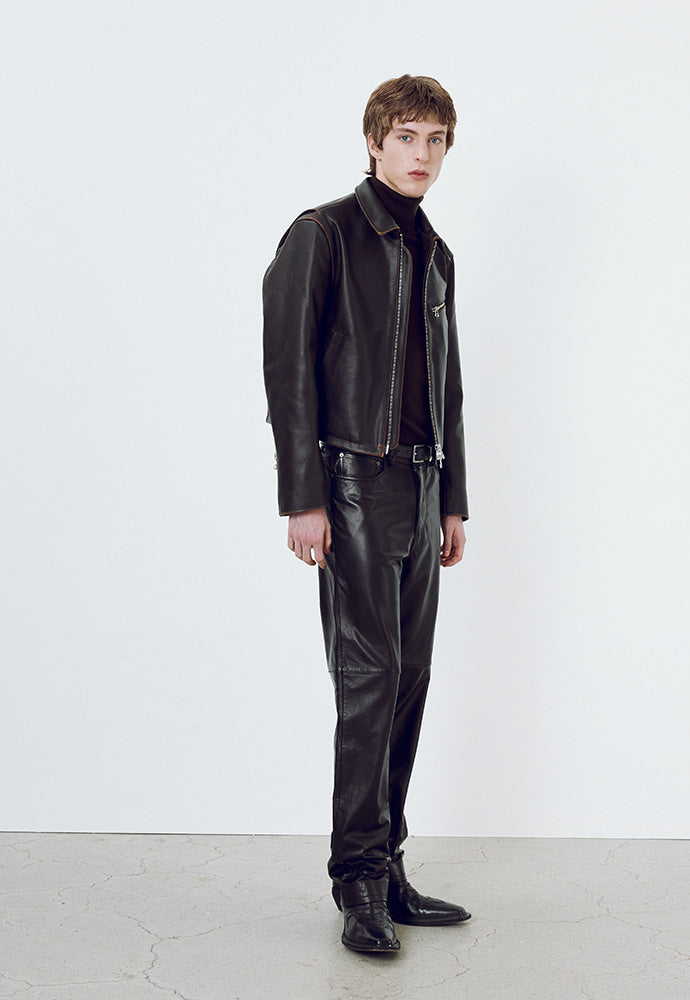 Tonywack - Calf Leather Straight-Leg Pants (Black) product image 5 | TRAB K-Fashion Australia