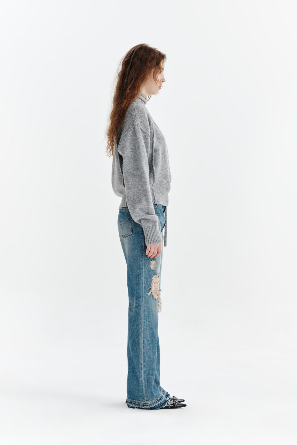 Matin Kim - Semi Boots Cut Damage Denim Pants (Blue) product image 6 | TRAB K-Fashion Australia