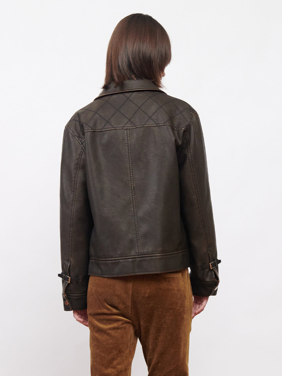 Kijun - Faux-Leather Stitched Jacket (Dark Brown) product image 3 | TRAB K-Fashion Australia
